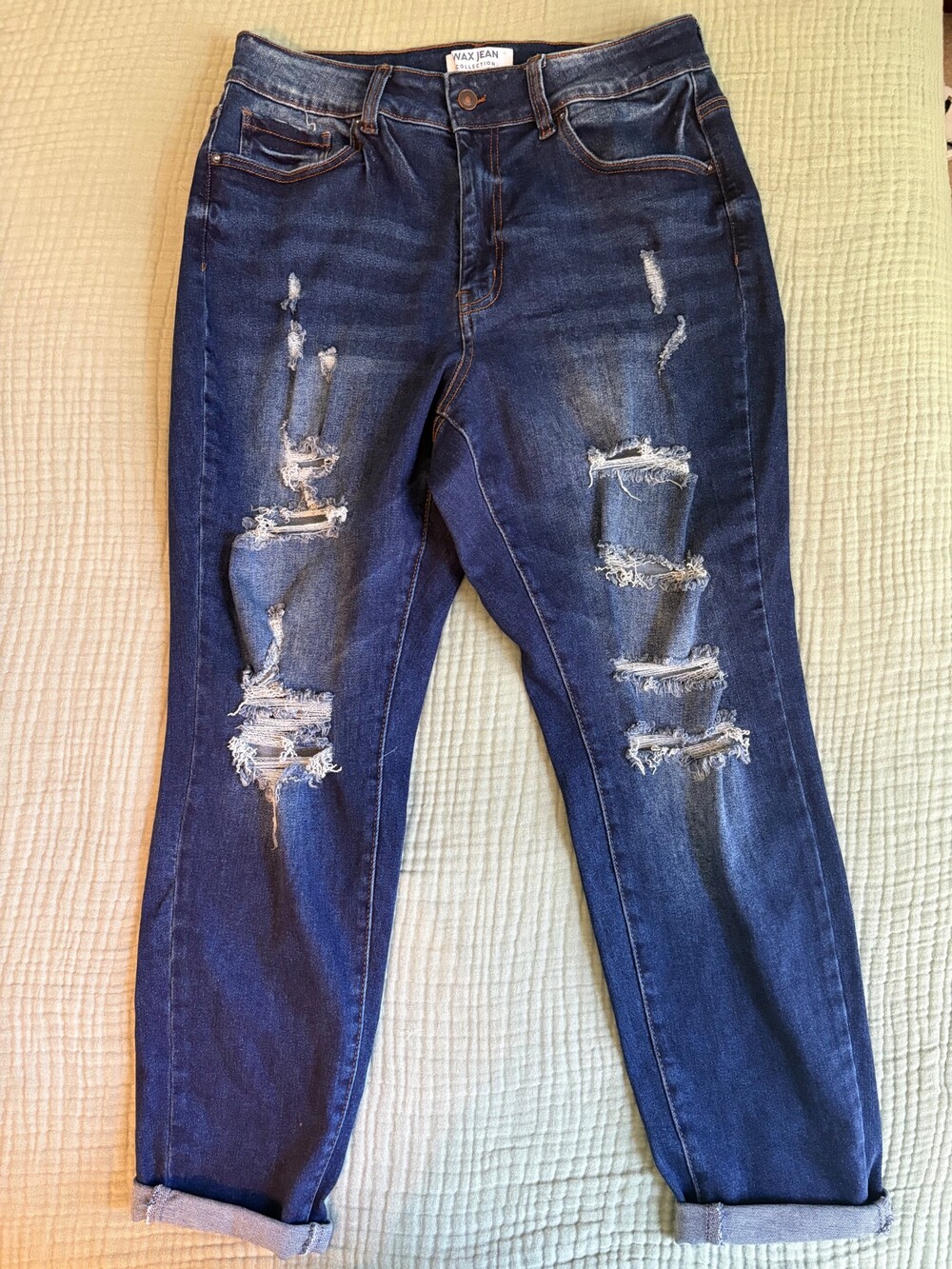 WAX JEAN Distressed Jeans Size 14 Dark Blue Five Pocket